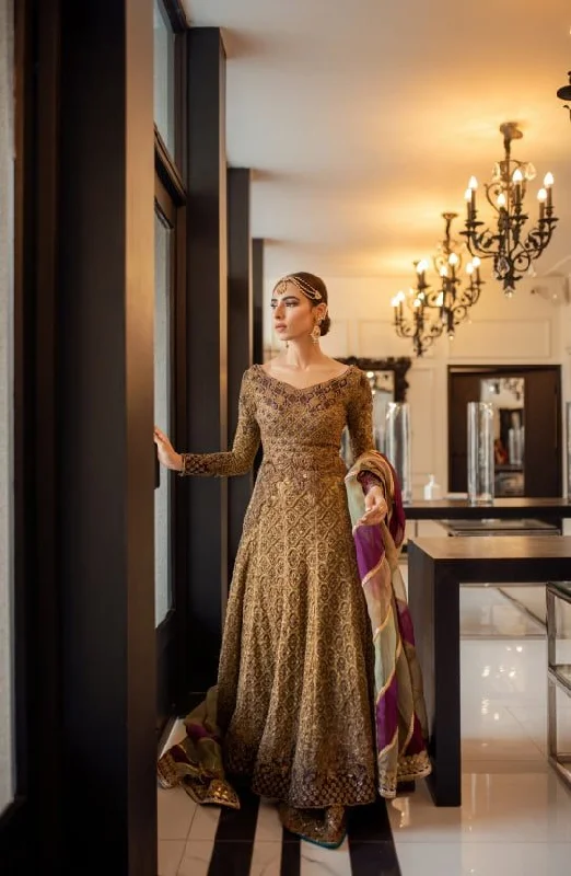 Bridal Embellished Floor Length Gown with Silk Lehenga and Dupatta