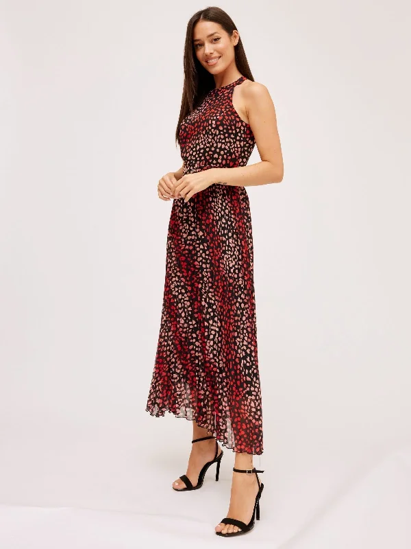 Luisa Belted Pleated Maxi Dress / Multi Black Heart