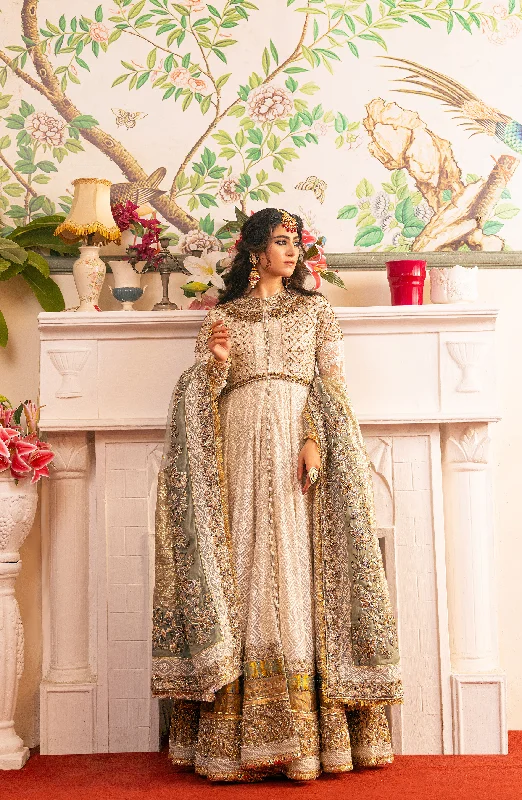 Zeenat – Pearl White Pishwas Paired with Organza Dupatta & Chooridar