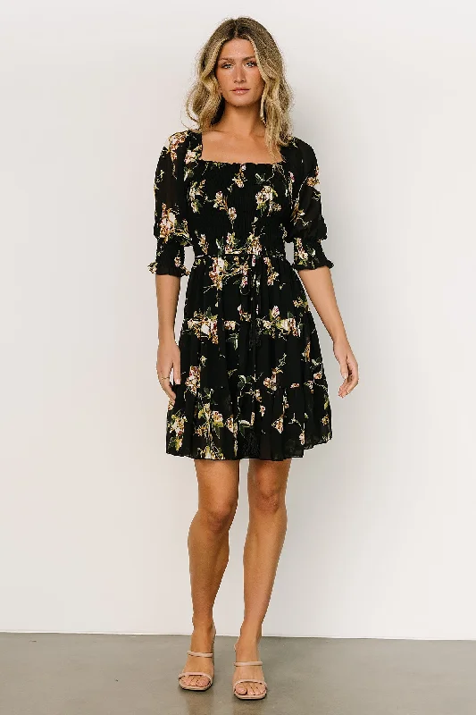 Azlyn Smocked Short Dress | Night Bloom Floral