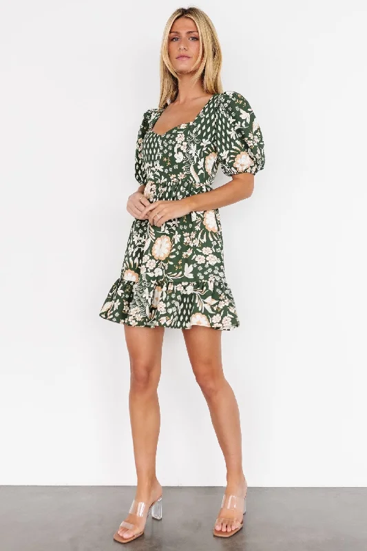 Clea Sweetheart Mini Dress | Olive Multi