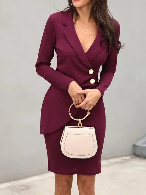 Fashion Office Lady Long Sleeve Slim Midi Dress