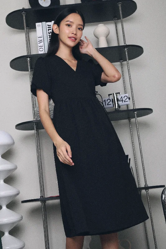 Privy Wrap Midi Dress Black