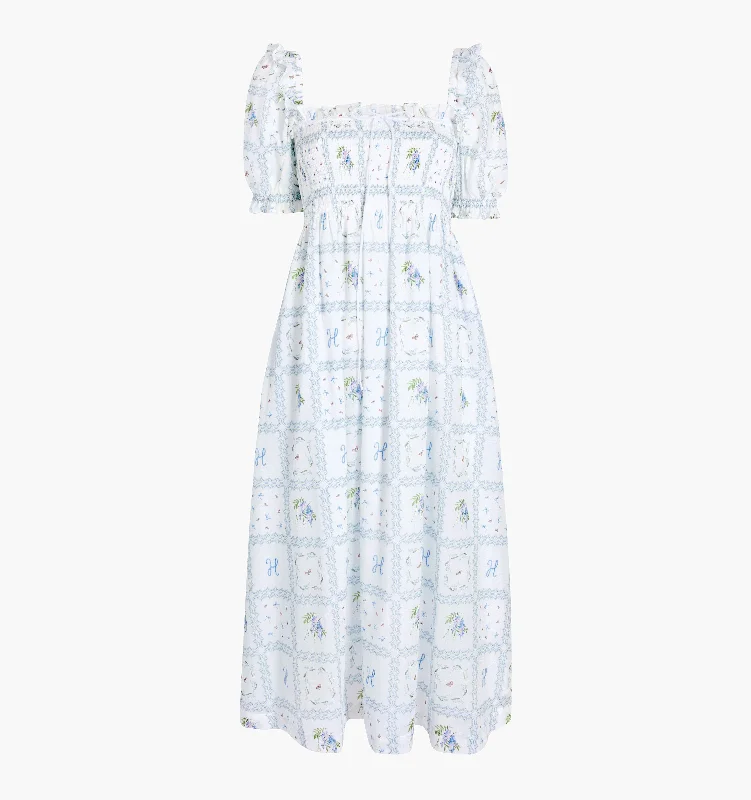 The Scarlett Midi Nap Dress - White Floral Patchwork